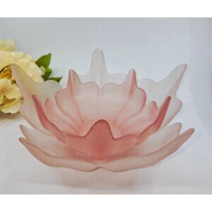Viking Glass Frosted Pink Lotus Flower Bowls Decorative Centerpieces 10" 7" Diam